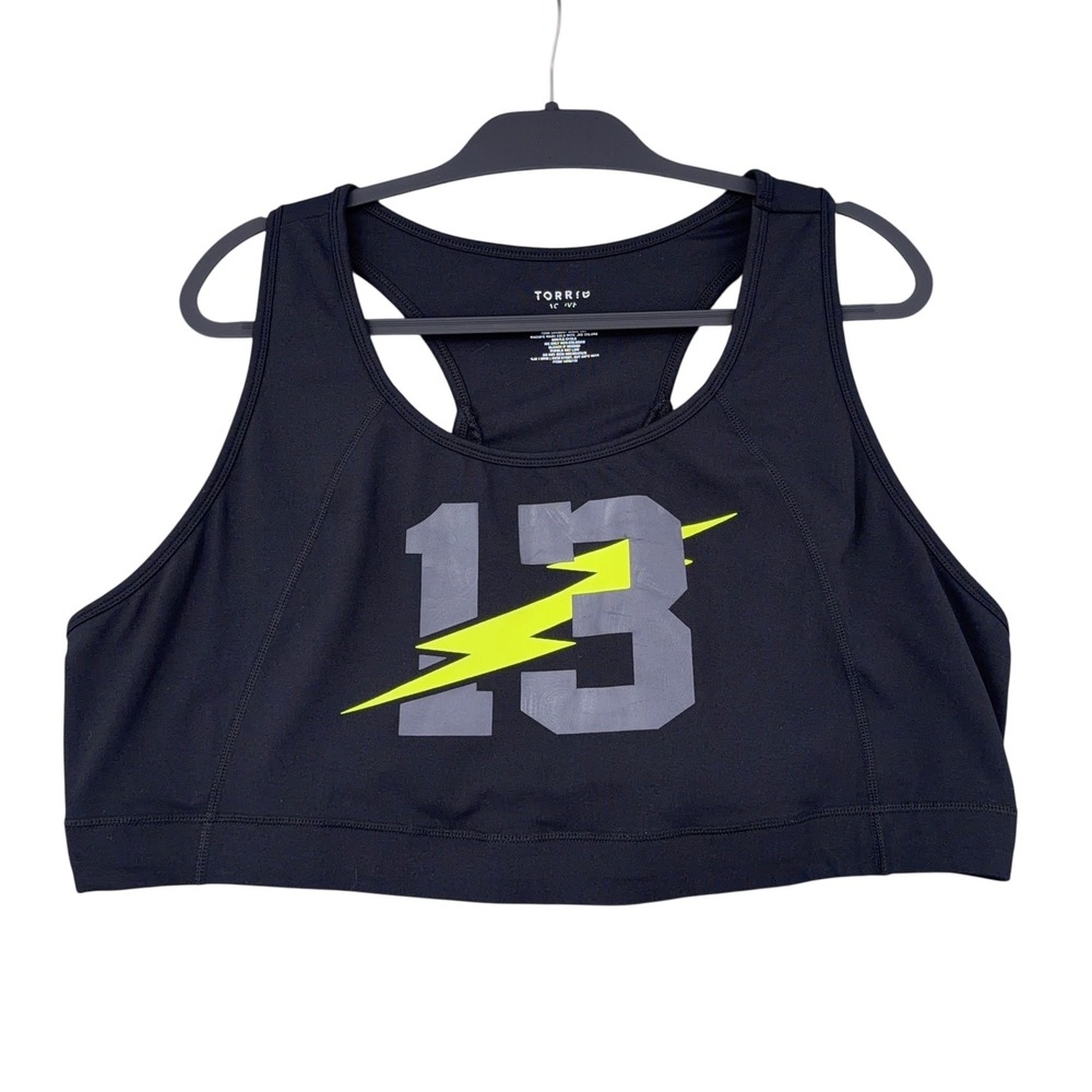 torrid Black Sports Bra with Gray '13' and Neon Yellow Lightning